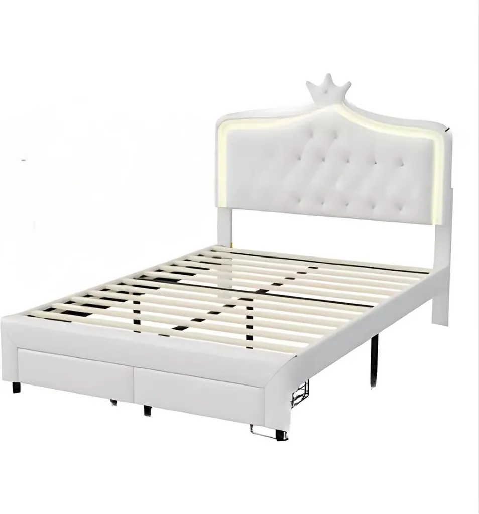 Lit ado fille 140x200 cm avec LED et rangements pour chambre d'enfant