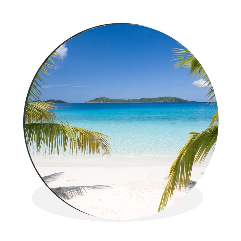 MuchoWow Aluminium Wandkreis Tropische Palmen am Strand Ø 30 cm Wanddeko Modern Wohnzimmer - Wand Bild - Wohnzimmer - Runde Bilder - Alubilder -...