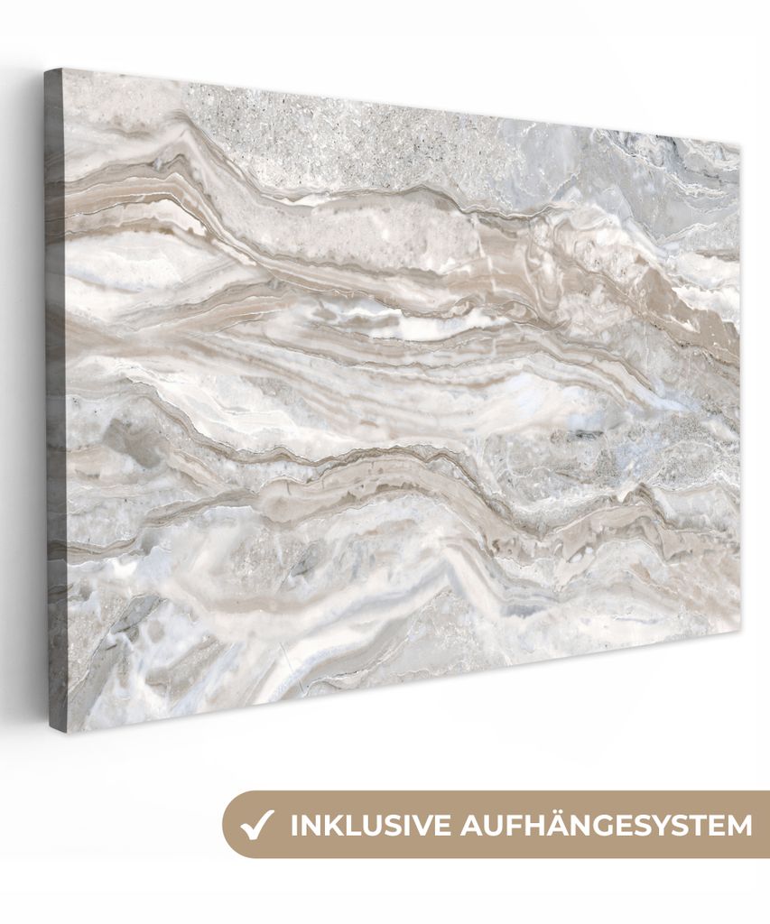 OneMillionCanvasses - Leinwandbilder - 140x90 cm, Marmor - Textur - Grau, Wandbilder Kunstdruck Wanddekoration - Foto auf Leinwand - Gemälde auf...