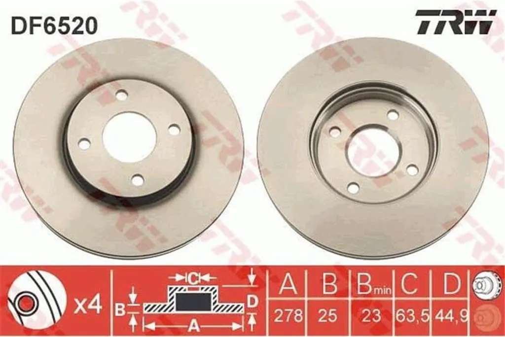 Disque de frein TRW DF6520 haute résistance pour FORD Fiesta Mk5