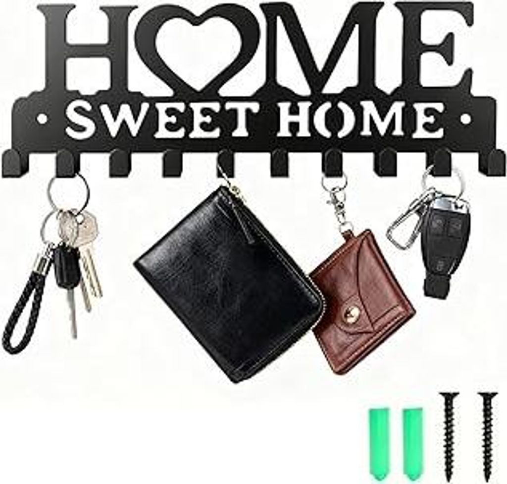 Schlüsselbrett Schwarz Schlüsselhalter Wand mit 10 Schlüsselhaken Modern Schlüsselboard Schlüsselleiste Schlüsselaufhänger Key Holder Wall f...