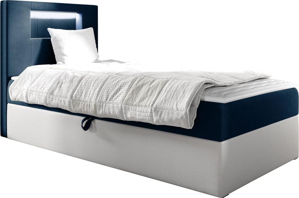 MIRJAN24 Boxspringbett Gold Junior 1 80x200, Einzelbett mit Bonellfederkern, Härtegrad - H3 (Farbe: Soft 017 + Fresh 11, Seite zum Öffnen des Bet...