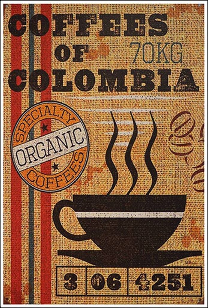 vianmo Holzschild 30x20 cm coffees colombia organic coffee