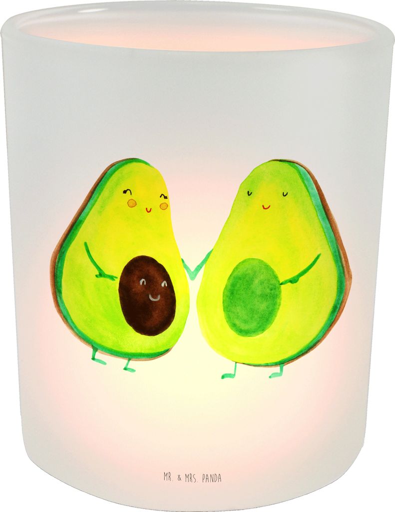 Mr. & Mrs. Panda deko kerzenhalter Avocado Pärchen - Transparent - Geschenk, Liebe, Familie, Teelichthalter Glas, Babyparty, Terrasse Windlicht, S...