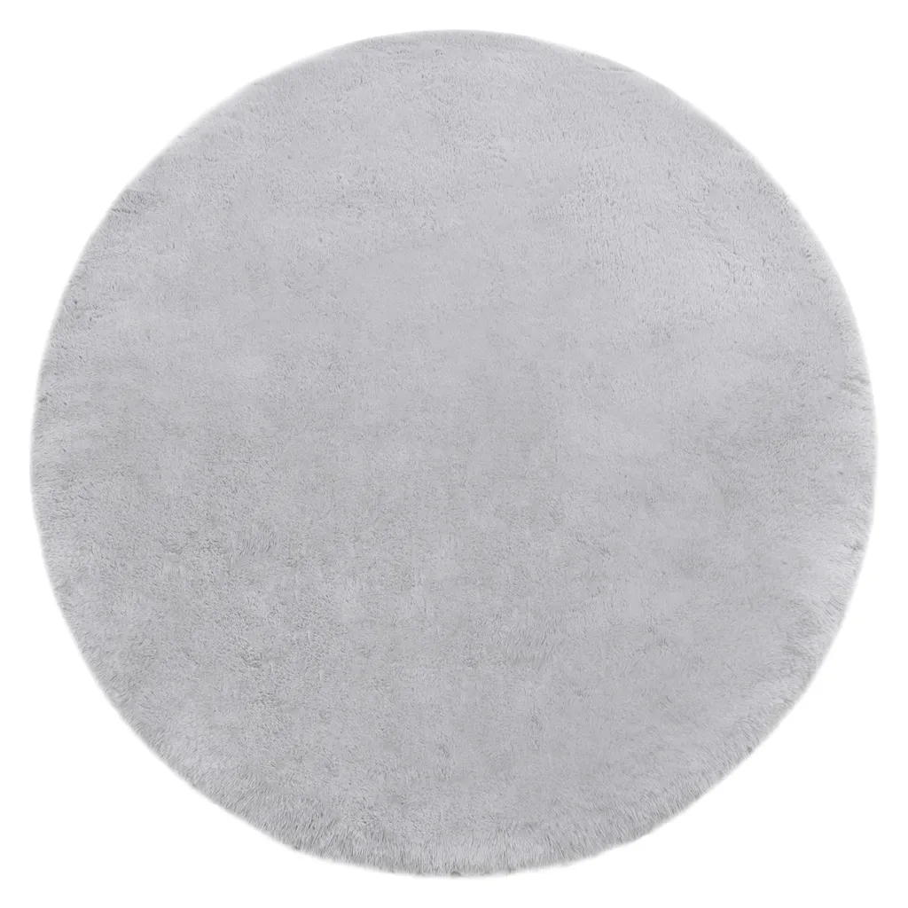 Tapis rond Shaggy TEDDY 100 cm gris peluche - Lavable et antidérapant