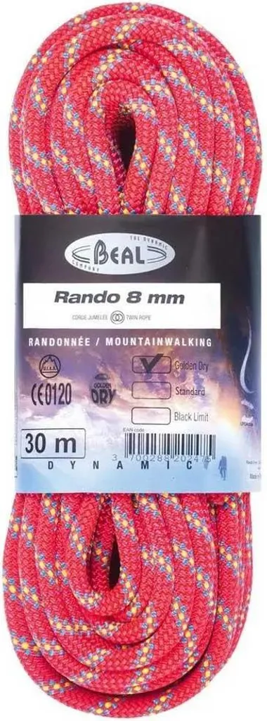 Corde Beal Rando 8mm dynamique 20 mètres Pink haute visibilité neige