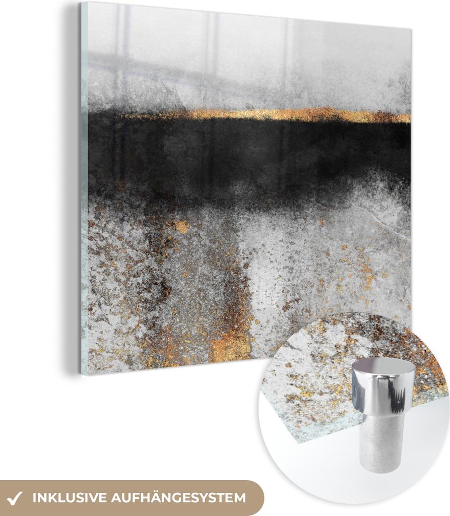 MuchoWow Glasbilder - Bilder auf Wandbild - Foto auf Glas Gold - Abstrakt - Luxus 90x90 cm Wanddekoration aus Glas - Acrylglasbild - Acrylbilder - ...