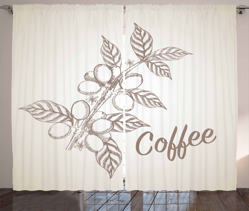 ABAKUHAUS Kaffee Rustikaler Gardine, Sketch Stil Kaffee, Schlafzimmer Kräuselband Vorhang mit Schlaufen und Haken, 280 x 175 cm, Pale Tan Cocoa