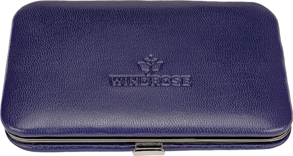 WINDROSE Merino Moda Set de manucure complet en cuir bleu marine