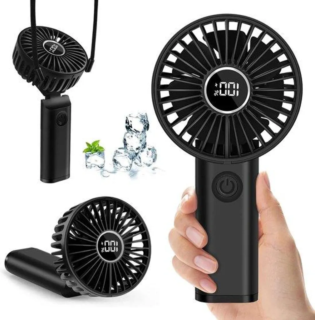 Ventilateur USB-C noir 3600 mAh avec grande autonomie et moteur silencieux