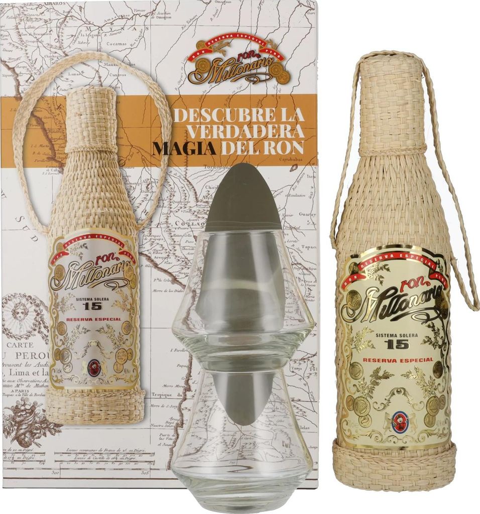 Ron Millonario 15 Solera Reserva Especial 40% Vol. 0,7l in Geschenkbox mit 2 Gläsern