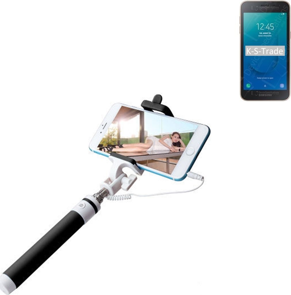 K-S-Trade Selfie Stick kompatibel mit Samsung Galaxy J2 Core 2020 Selfiestick kabelgebunden Monopod mit Kabel Stab Stange Selfportrait Handheldstick