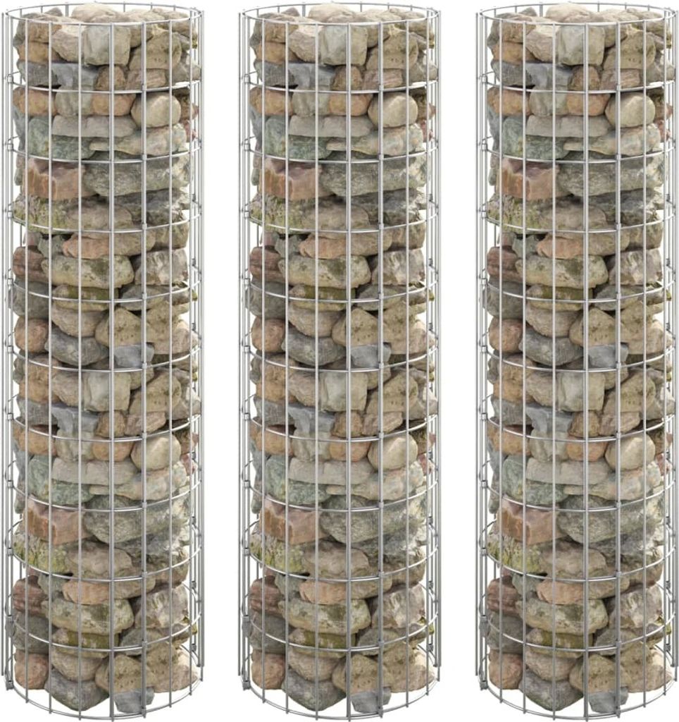 Ankonbej Gabionen-Hochbeete 3 Stk. Rund Verzinkter Stahl Ø30x100 cm