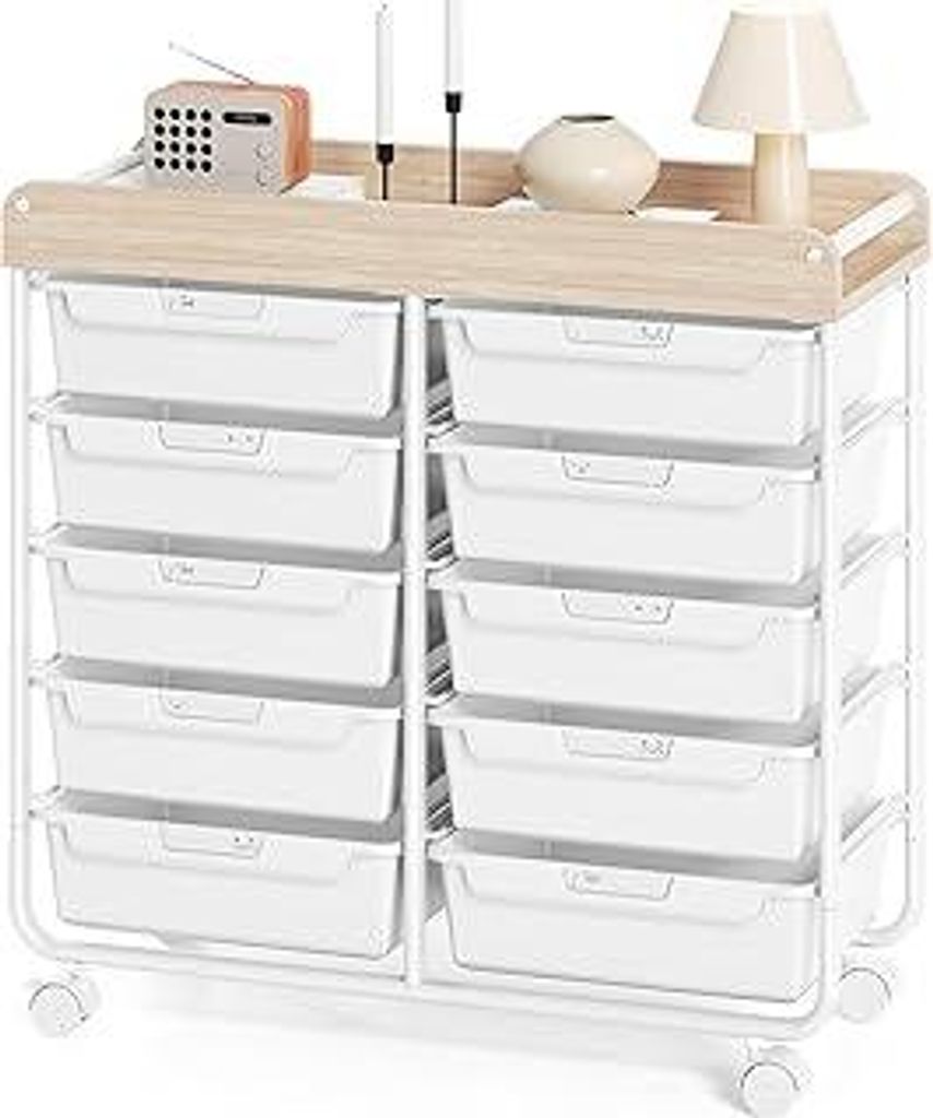 KINGRACK Rollcontainer mit 10 Schubladen, Rollwagen mit Schubladen für Bastelbedarf, Kunstmaterialien, Home Offices und Klassenzimmer (Bunt)