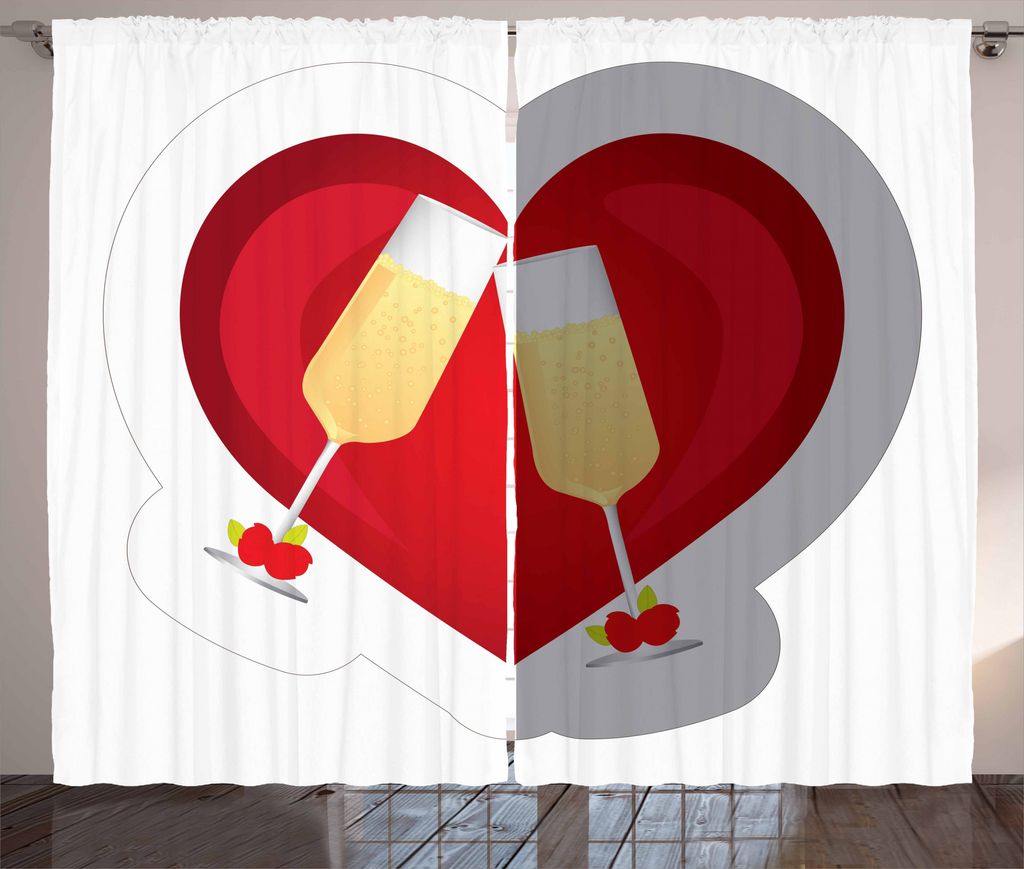 ABAKUHAUS Engagement Rustikaler Vorhang, Champagner-Gläser, Wohnzimmer Universalband Gardinen mit Schlaufen und Haken, 280 x 175 cm, Vermilion Senf