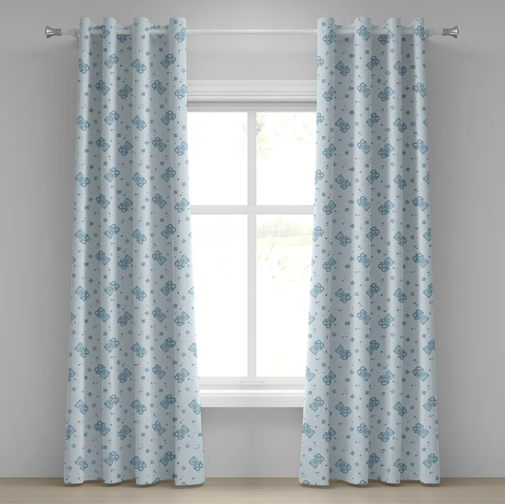 ABAKUHAUS Tenda con occhielli per asilo nido, orsacchiotti e giocattoli con lettere su immagini di bambini Baby Blue Background, tende decorative a 2 pannelli per finestre, 280 cm x 175 cm, Baby Blue Aqua