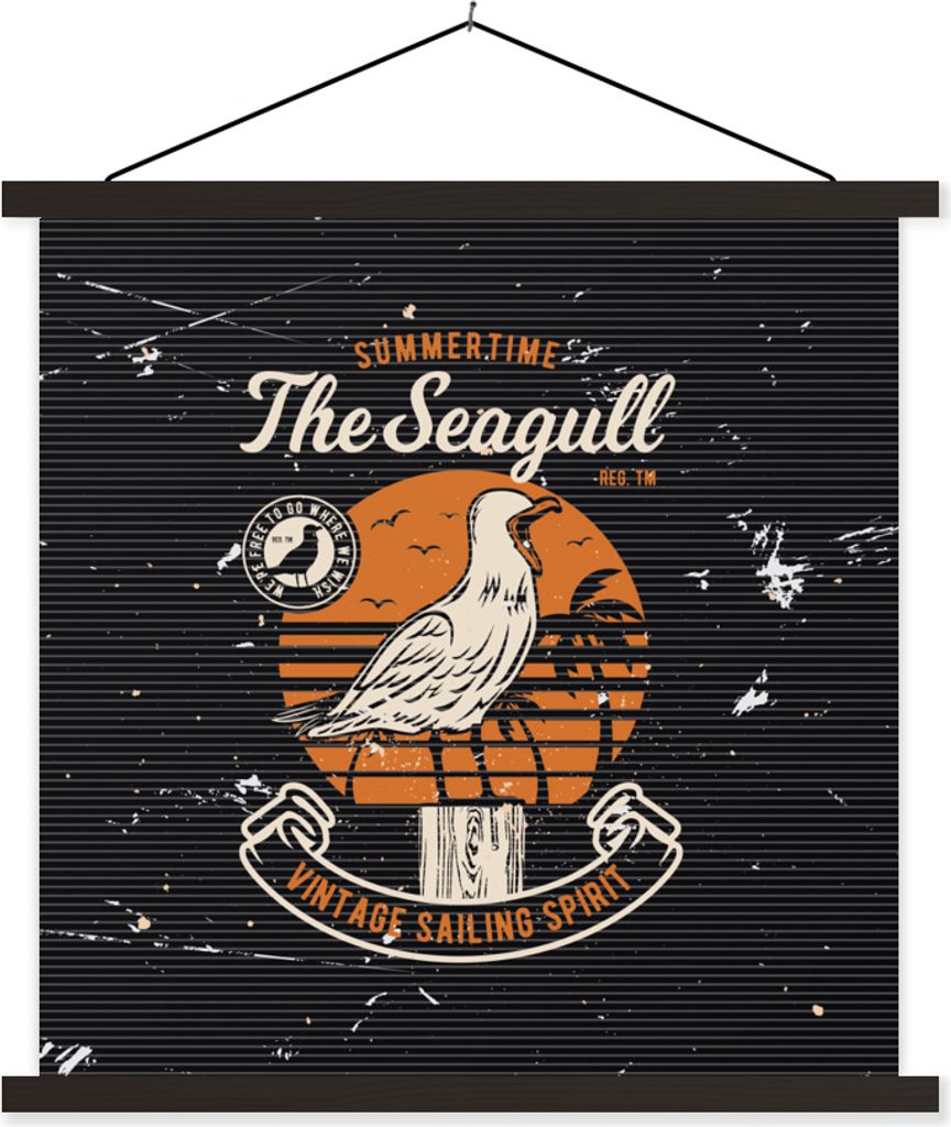 MuchoWow Textilposter Vintage - Vogel - Strand 90x90 cm mit schwarzem Rahmen - Magnetisches