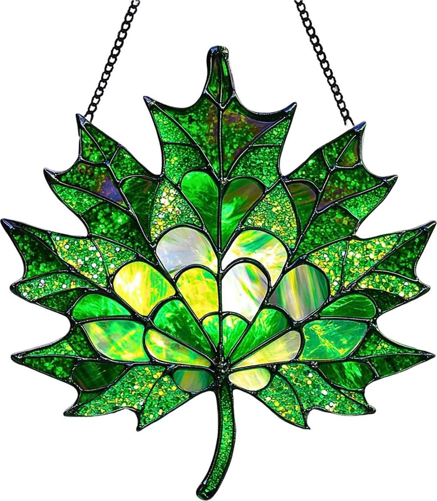 Ahornblatt-Herbst-Ornament, Fensterbehang, Herbstblatt-Sonnenfänger, Buntglas-Wandkunst für Thanksgiving, Herbst, Innen- und Außenbereich, Heimd...