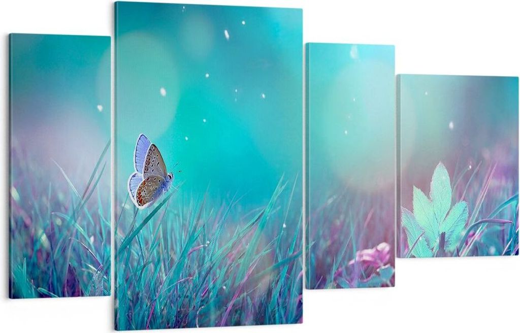 Bild auf Leinwand - Leinwandbild - Schmetterling Wiese Blume - 120x70cm - Wand Bild - Wanddeko - Leinwanddruck - Bilder - Kunstdruck - Wanddekorati...