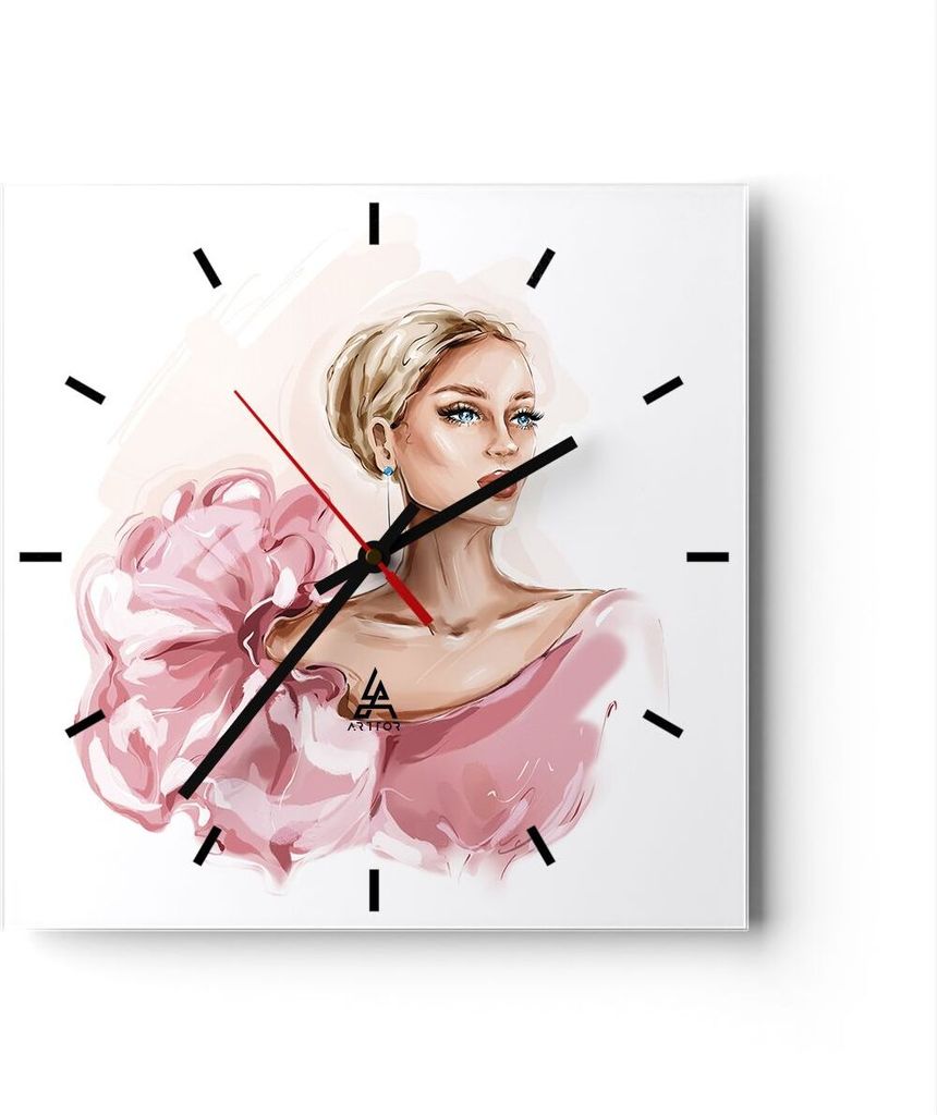 Wanduhr - Quadrat - Glasuhr - Frau Künstlerin Mode - 40x40cm - Schleichendes Uhrwerk - Lautlos - zum Aufhängen bereit - Dekoration Modern - Wandd...