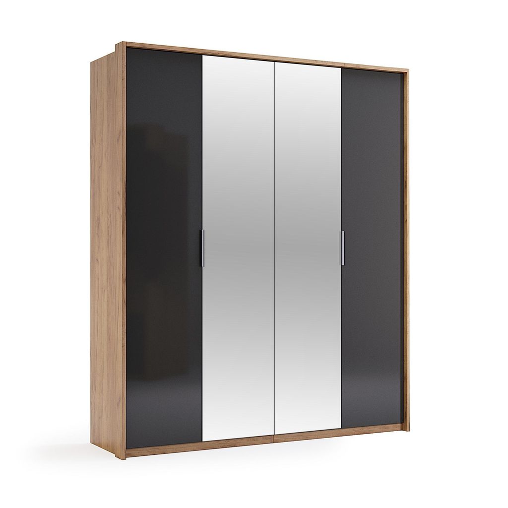 2-türiger Kleiderschrank, Dąb Craft / Lava, mit 2 Schubladen – 960 × 2130 × 590 mm