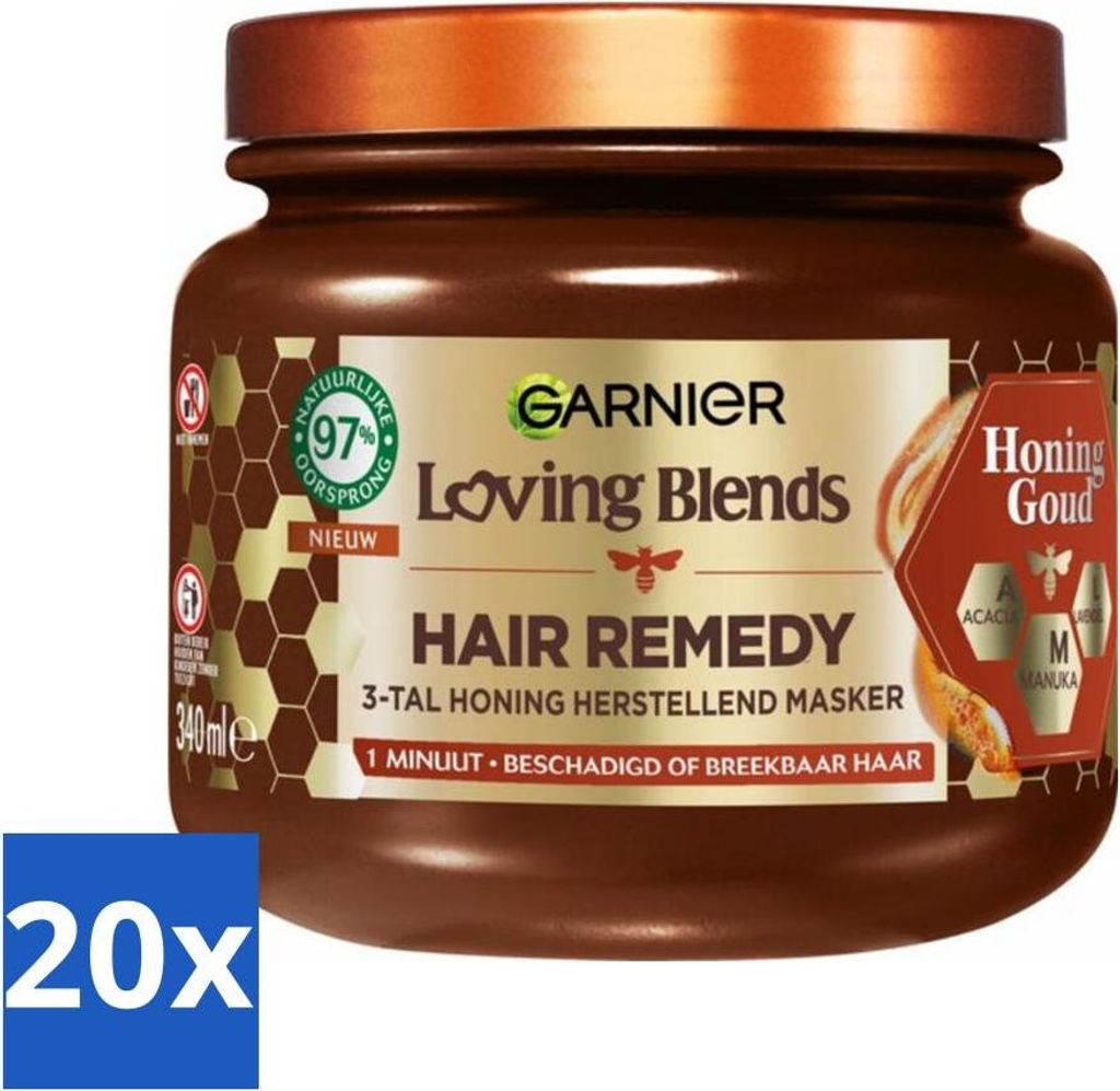 Garnier – Loving Blends Honey Gold – Hair Remedy Haarmaske – Geschädigtes & brüchiges Haar – 340 ml - Vorteilspack - 20 Stücke