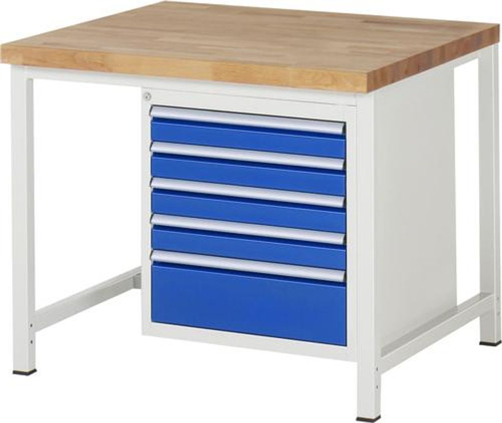 Werkbank mit 5 Schubladen - Teilauszug - 90:4 / 180:1 - 840 x 1.000 x 900 mm (HxBxT) - Traglast 1.250 kg - Buche