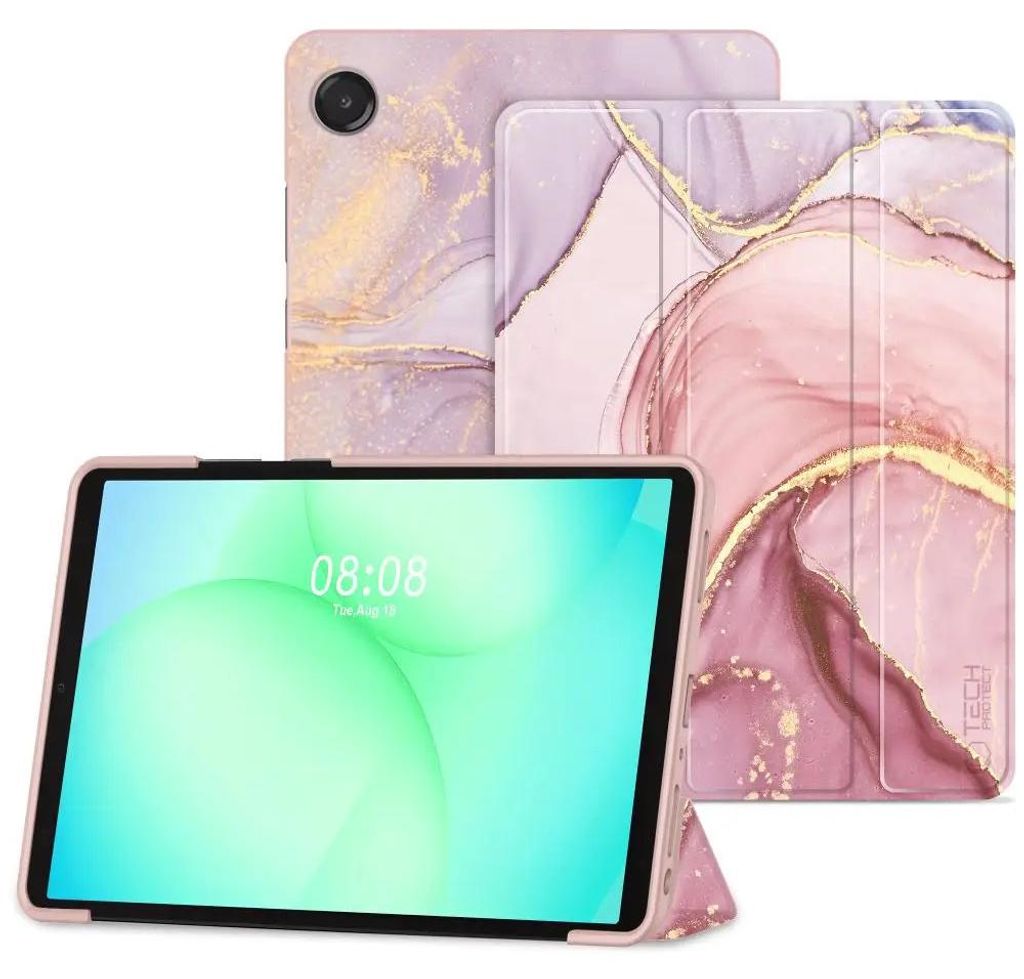 Tech-Protect, Klappetui Marmor Design mit Ständer und Produktbild 
