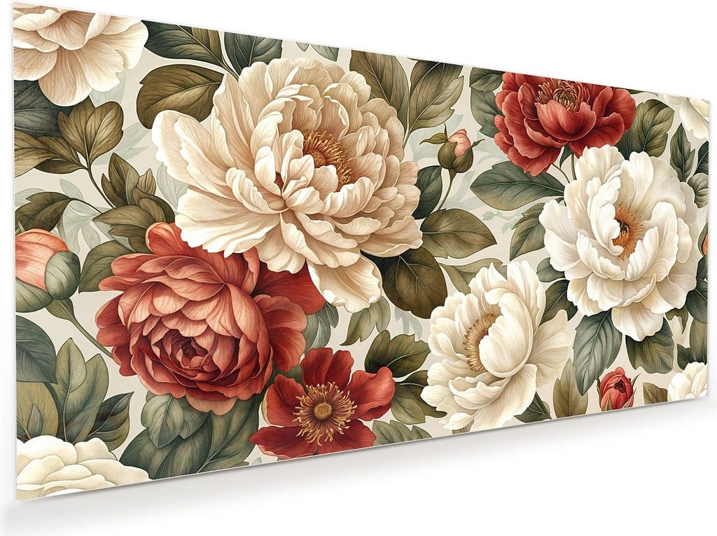 Glasbild 60x30cm in XXL für Wohnzimmer, Schlafzimmer Motiv Florales Blütenmuster