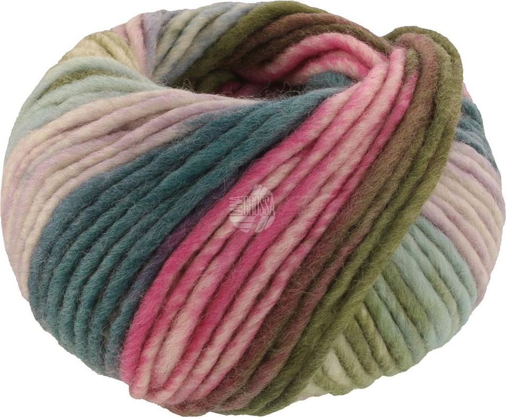 A ball of multi-colored yarn.