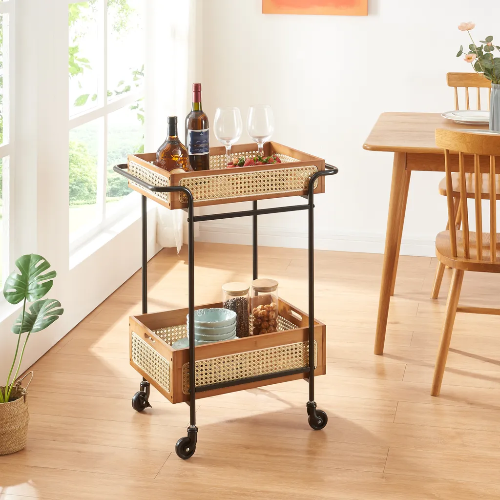 Carrello Portavivande Tervola Prezzo Basso - Acciaio e Rattan 81cm