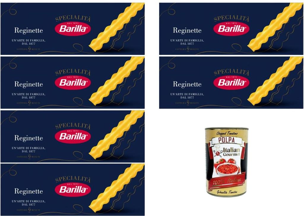 Barilla Reginette Specialità 6×500 g – gewellte Bandnudeln aus 100% Hartweizengrieß, al dente in 9 Min, bronzeraue Oberfläche, Vorratspack f...