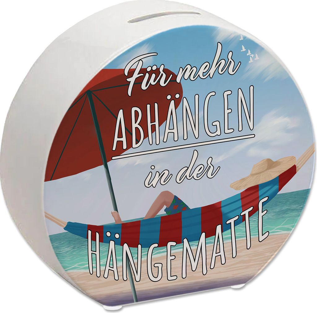Spardose mit schönem Strandmotiv - Für mehr Abhängen in der Hängematte