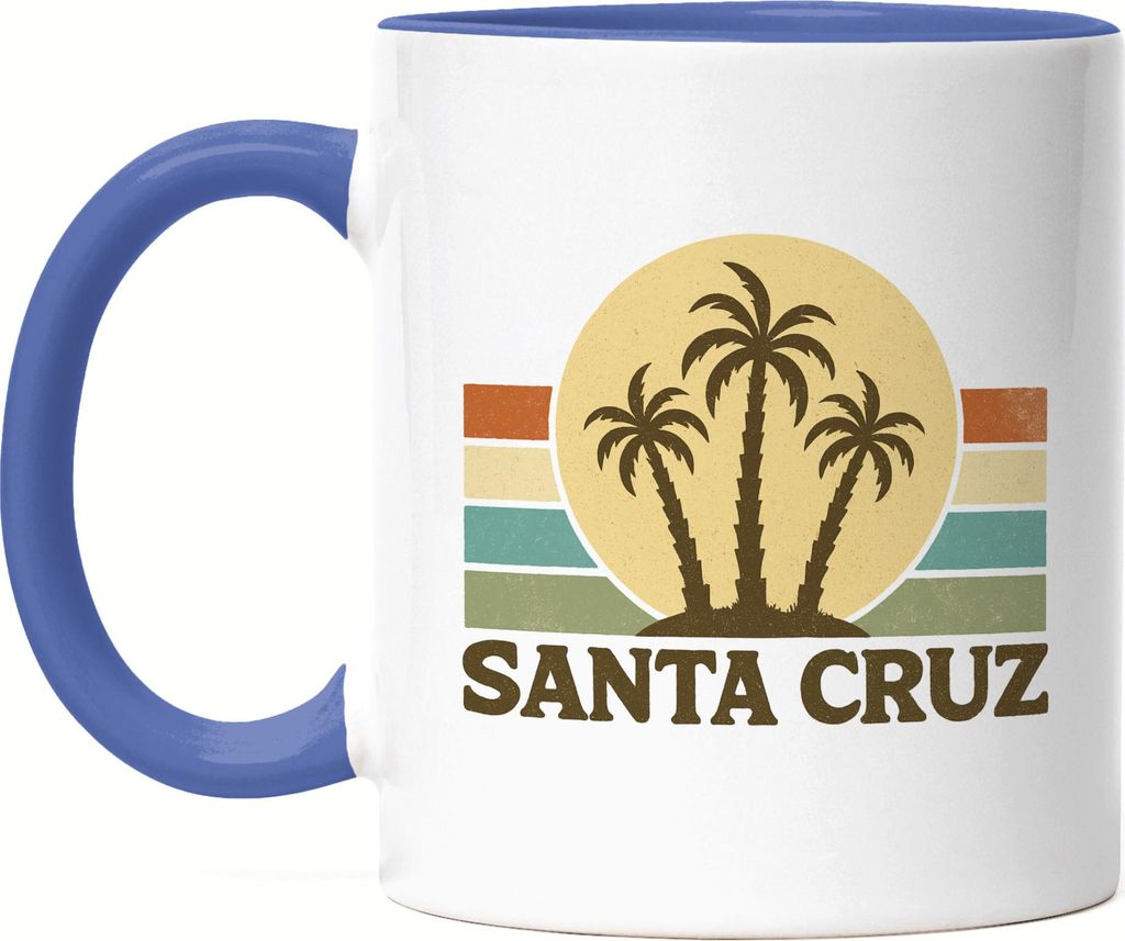 Santa Cruz Tasse Blau – Vintage Palmen Retro Sonne Design, Strandmotiv Geschenkidee für Surfer & Urlauber