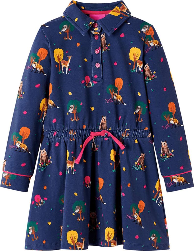 HOMMIE Kinderkleid - elegantes Design - mit Langen Ärmeln und Kordelzug Marineblau 128 Promotion416939 - Babyregenbekleidung