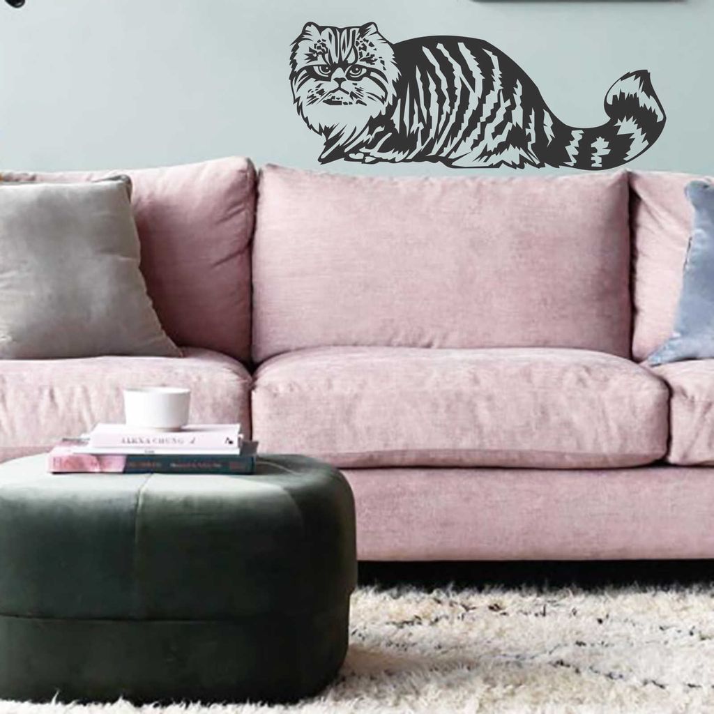 Wandtattoo - Wandaufkleber - Wandtattoo "Perserkatze" - 90cm x 35cm schwarz - Dekoration Küche Wohnzimmer Wand