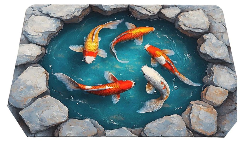 3D-Teppich mit optischer Täuschung, realistischer Fischteich-Teppich, waschbar, rutschfest, für Kinderzimmer, Spielzimmer, Wohnzimmer, Schlafzimm...