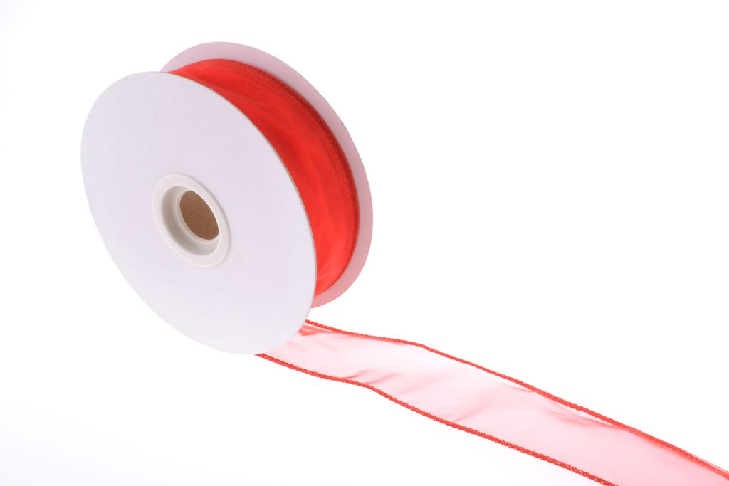 Organzaband 4 cm x 25 m Rand genäht, formbar - Organzabänder 4 cm Band rot