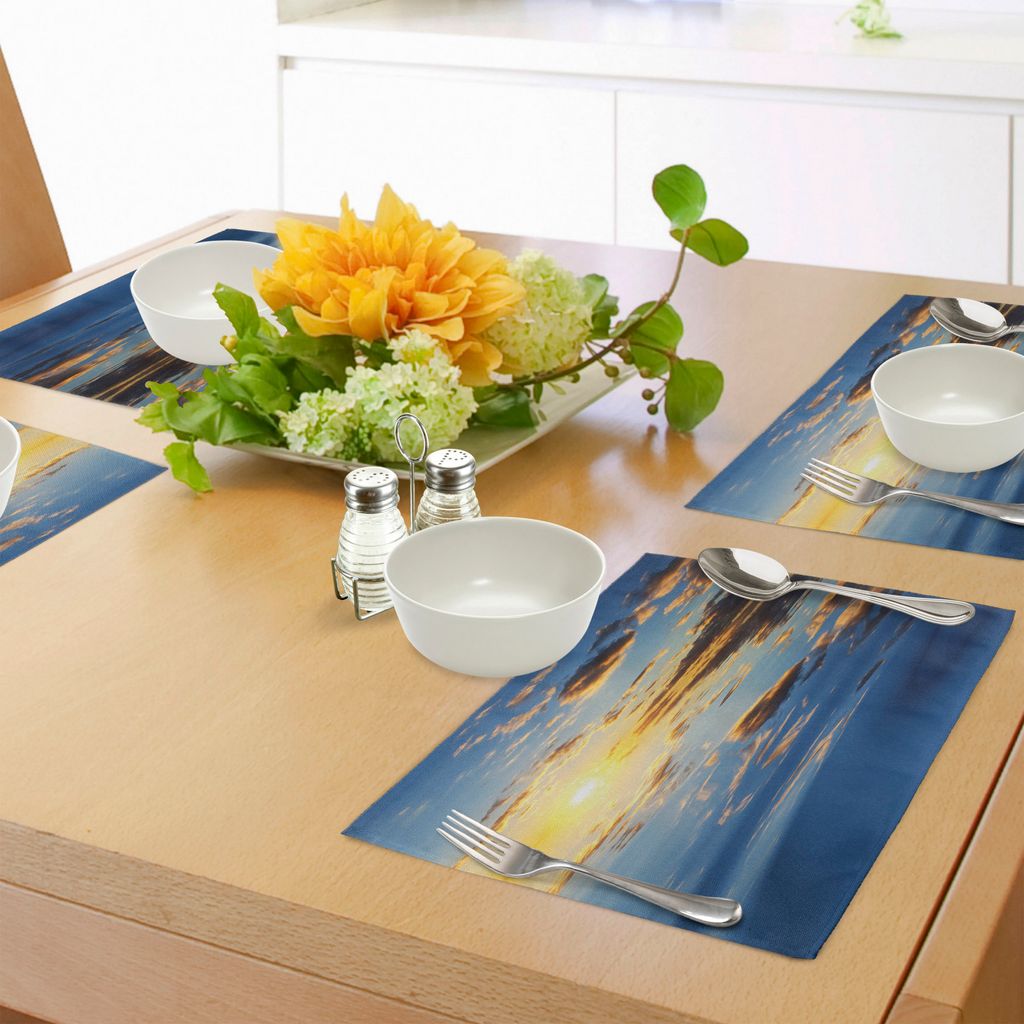 ABAKUHAUS Mystiker Platzmatten, Letzte Sonnenstrahlen des Tages Vibrant Scenery Romantische verträumte Tropical Vacation Image, Tiscjdeco aus Farb...