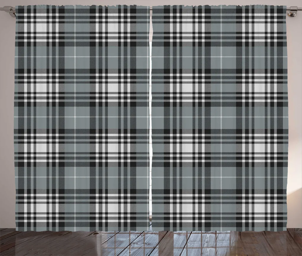 Rideaux universels à boucles et crochets tartan sombre 280x225 cm