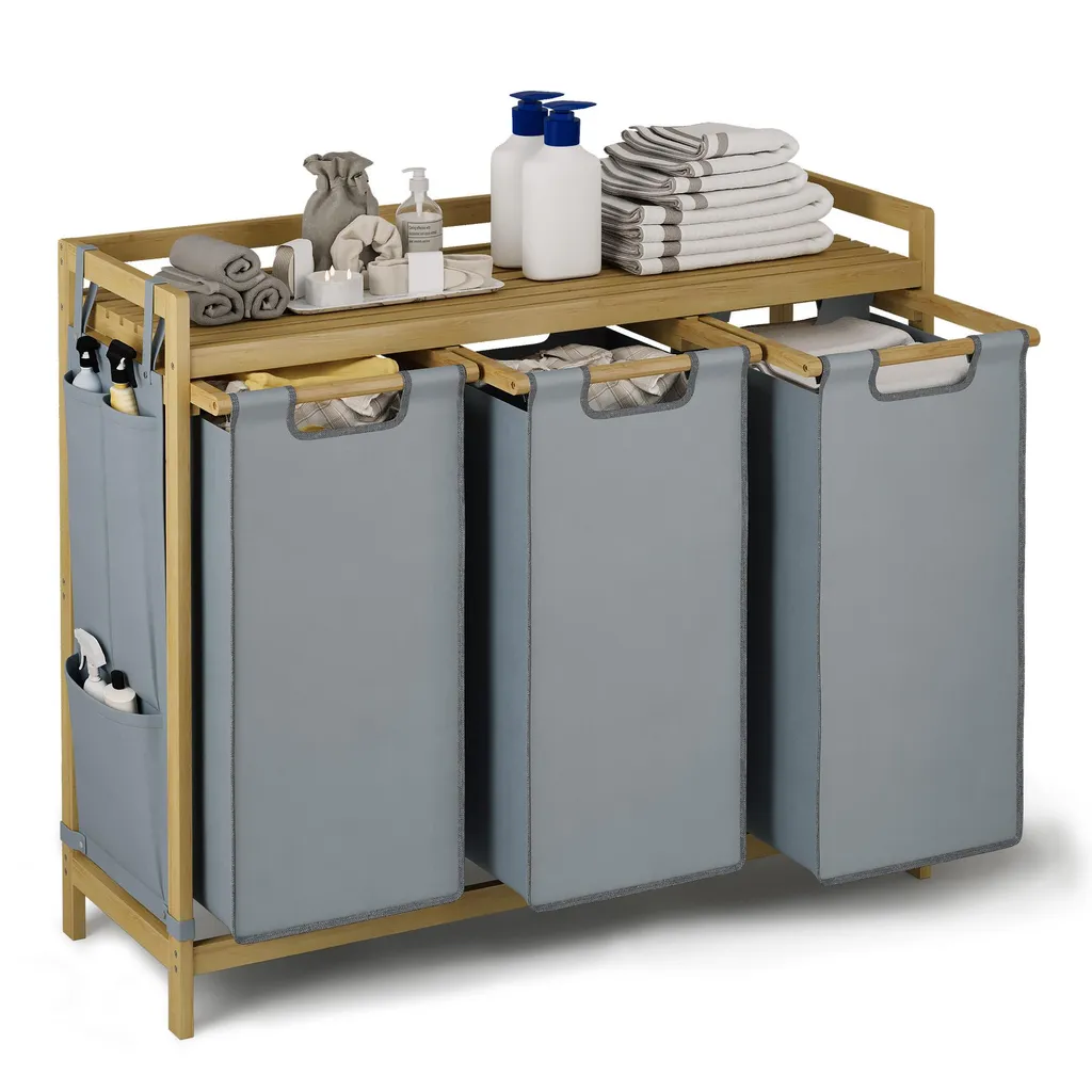 Trieur de Linge pour Famille 3 Compartiments 126L Idéal pour la Buanderie