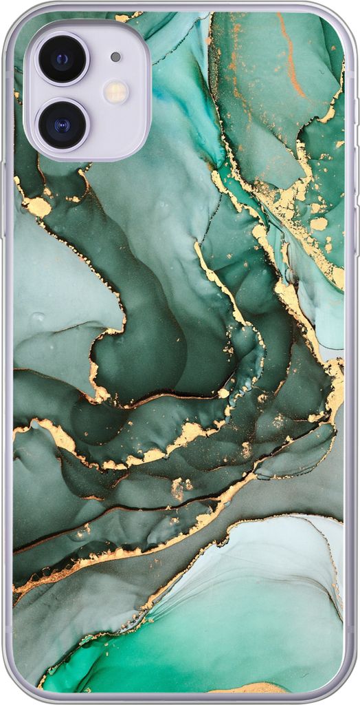MuchoWow Handyhülle Schutzhülle Hülle für iPhone 11 Gold - Marmor - Grün - Luxus - Marmoroptik - Grau Silikon Softcase Handy Hülle - Handyt...