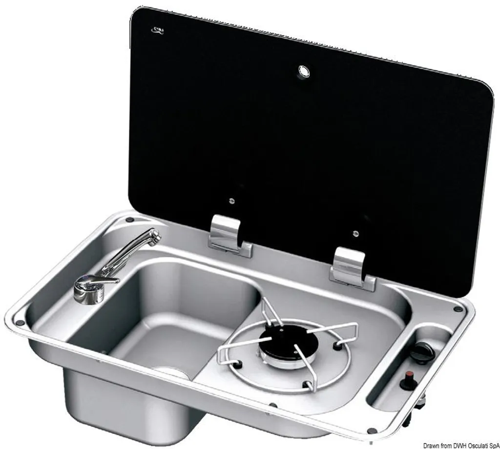 Table de cuisson gaz 1 flamme inox et verre trempé noir pour camping