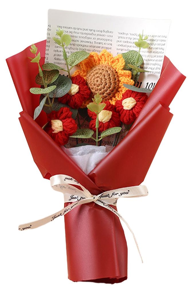 Gehäkelter Blumenstrauß mit LED-Licht, DIY-Handarbeit, gestrickte Sonnenblumen-Ornament, Garn-Blumendekoration, Muttertags- oder Geburtstagsgeschenk