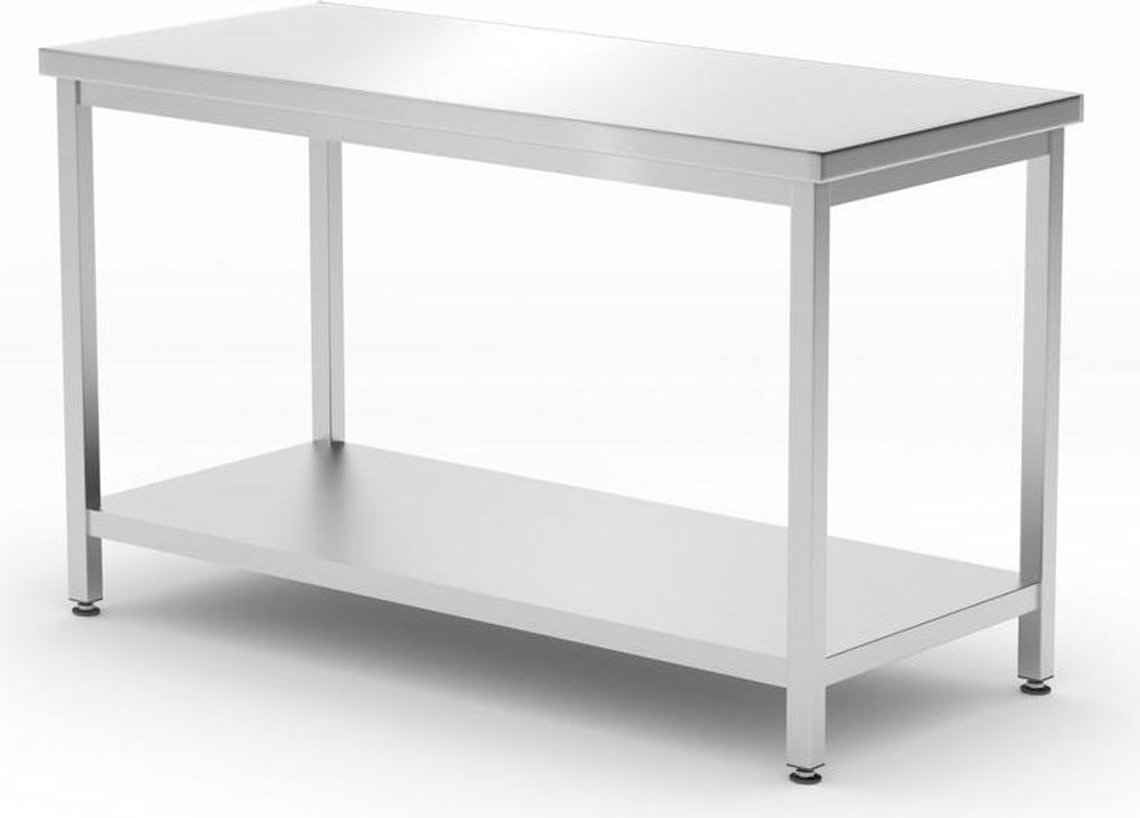 HENDI Zentraler Arbeitstisch mit Regalboden Budget Line - geschraubt, Tiefe 600 mm, Budget Line, 1200x600x(H)850mm