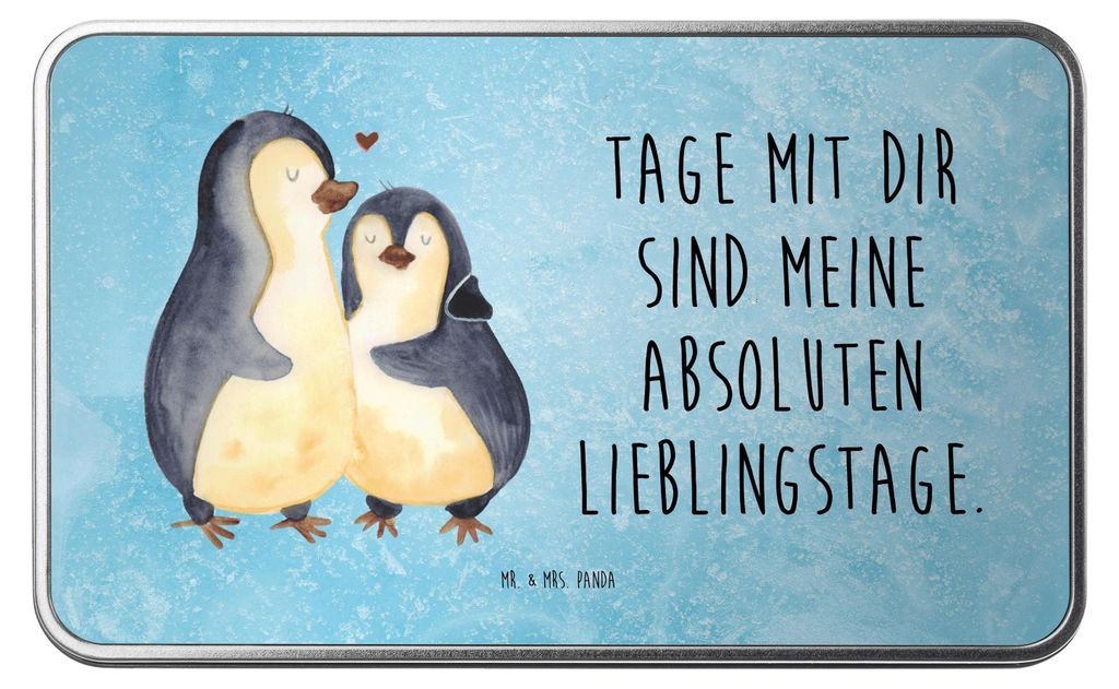 Mr. & Mrs. Panda Geschenkbox Pinguin umarmen - Eisblau - Geschenk, Hochzeit, Hochzeitstag, Keksdose, Hochzeitsgeschenk, Kaffeedose, Liebe, Blechbeh...