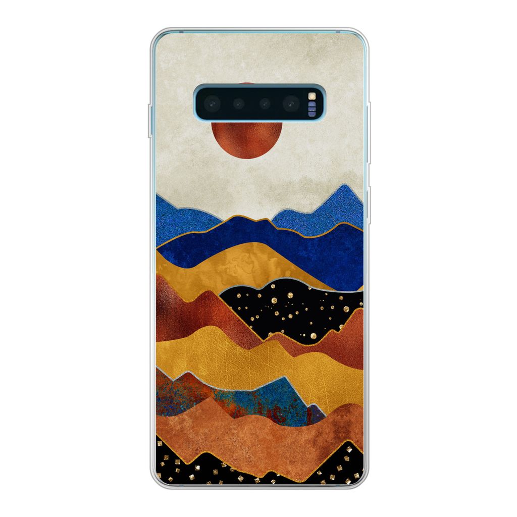 MuchoWow Handyhülle Schutzhülle Hülle für Samsung Galaxy S10 Plus Gold - Bronze - Blau Silikon Softcase Handy Hülle - Schutzhülle