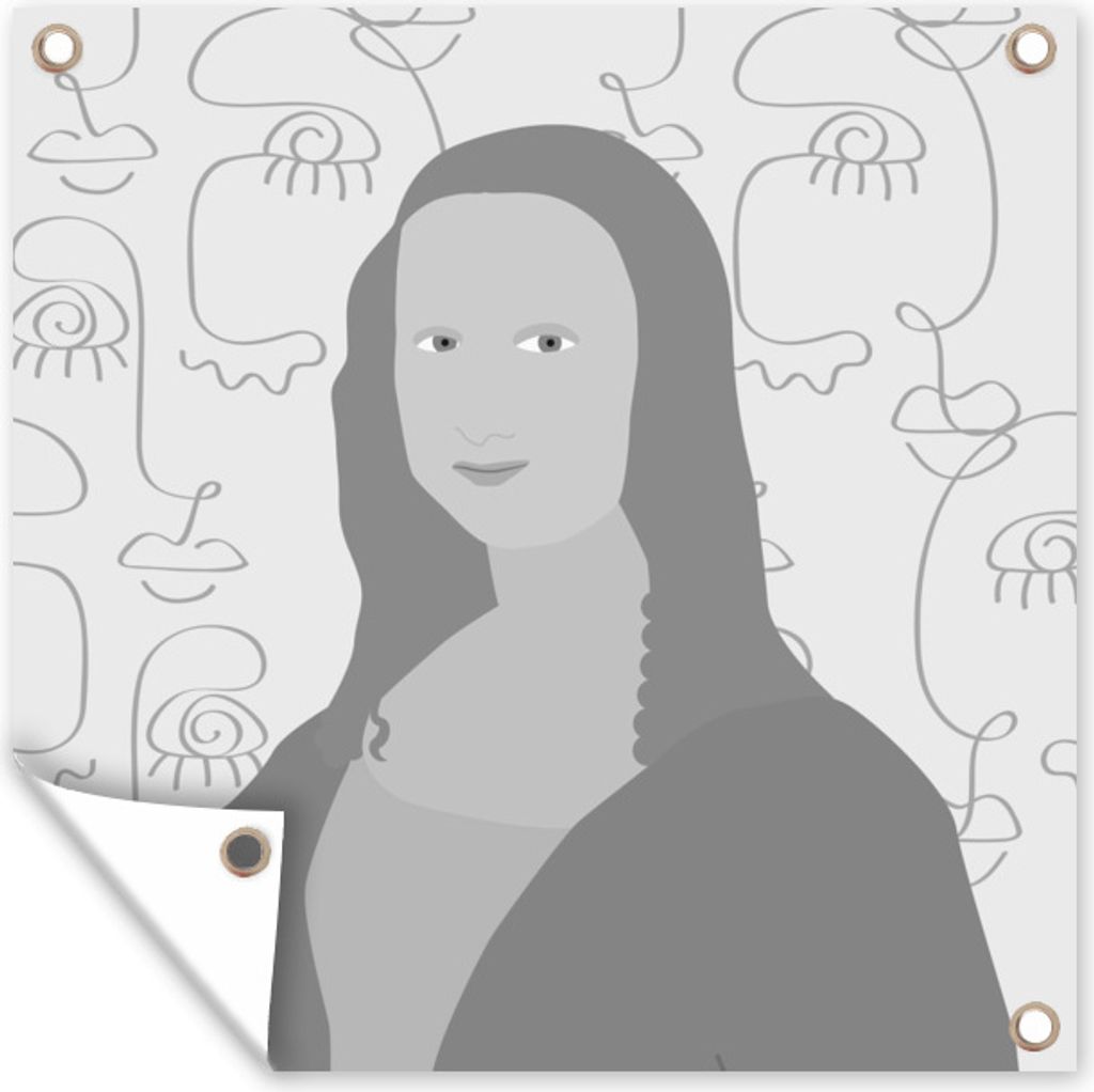 MuchoWow 60x90 cm Outdoor-Poster Gartendeko Sichtschutz Garten Poster für den Garten Mona Lisa - Strichzeichnung - Schwarz - Weiß