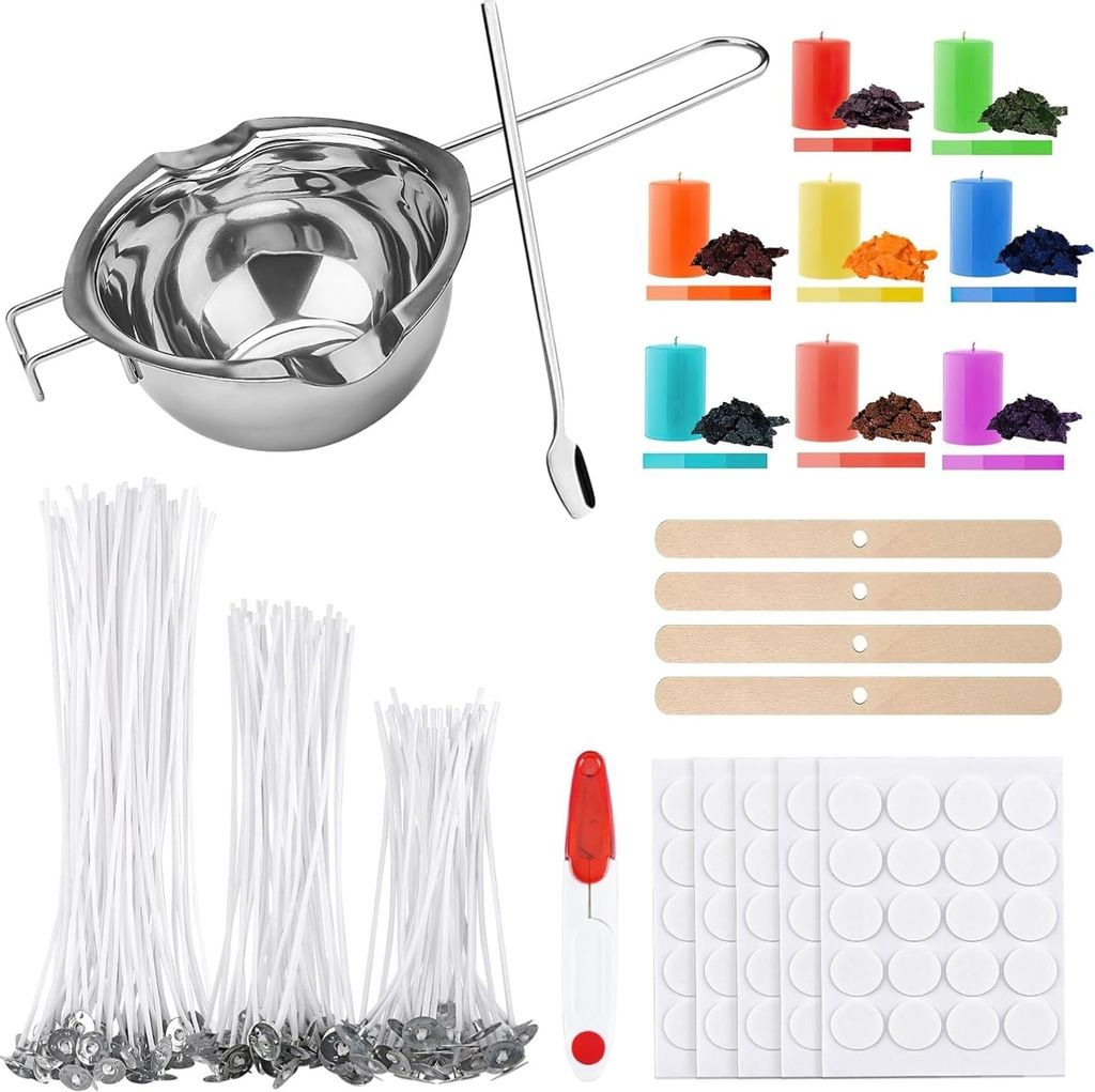 Kerzen Selber Machen Set DIY Set Erwachsene Wachsschmelztopf 100 Kerzendochte 8 Kerzenfarbe 100 Kerzen Aufkleber 4 Dochthalter Candle Making Kit