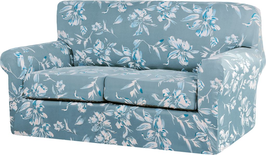 Super Stretch Sofabezug mit separatem Kissenbezug Couch Sessel Loveseat Sofabezüge(2-Sitzer-Sofa,Blau)